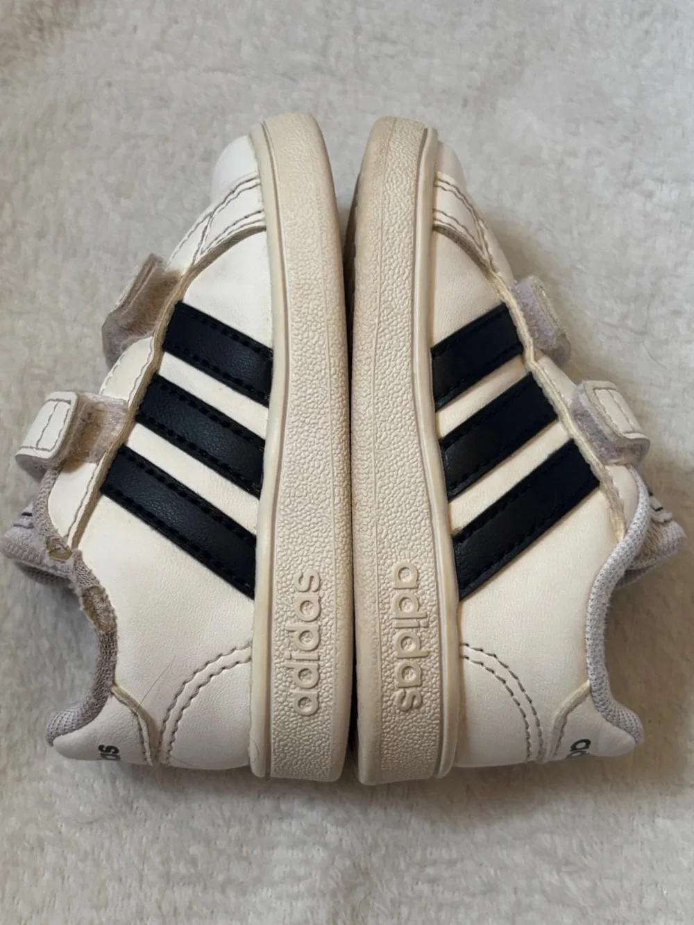 adidas Kids White Sneakers with Black Stripes Velcro